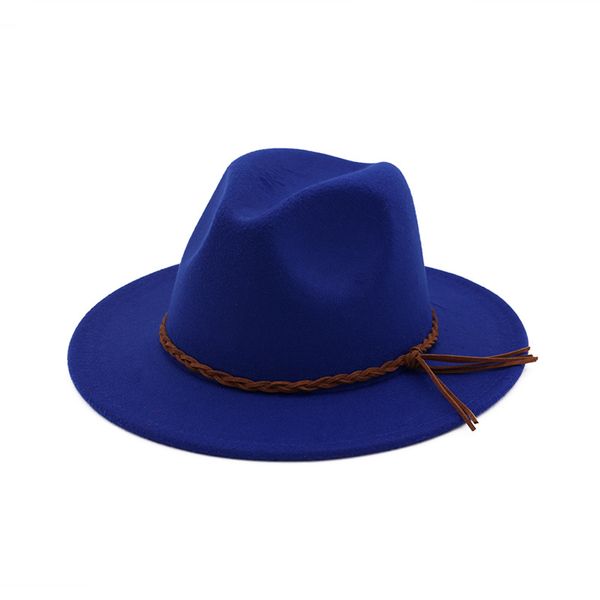 

2019 autumn and winter solid color brimmed hat travel cap fedoras jazz hat panama hats for women and girl 49, Blue;gray