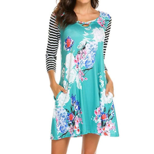 

women three-quarter sleeve dresses wrap boho floral mini dress ladies party summer sundress