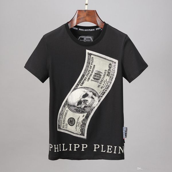 

новая мужская тенниска phillip plain модельер марка tshirt долларовая банкнота черепа письмо личность сыпучие плюс размер street hip hop tsh, White;black