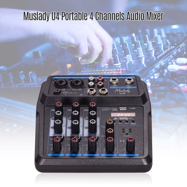 

muslady u4 multifunctional portable 4 channels audio mixer bt usb mixing console with sound card