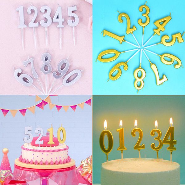 

wax candles numbers 0/1/2/3/4/5/6/7/8/9 golden/slivery for birthday party cake ers decorations diy gift craft