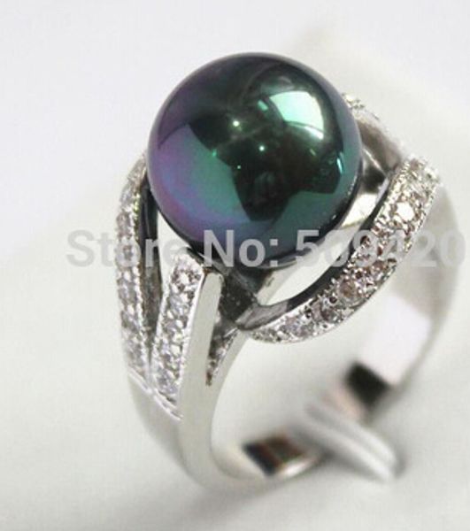 

plated 12mm black shell pearl ring grade size 7-9#, Slivery;golden