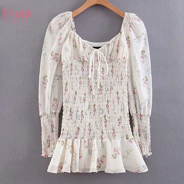 

chiffon summer dress women chic floral dresses lady puff sleeve v neck elastic ruffle mini dress holiday beach dress, Black;gray