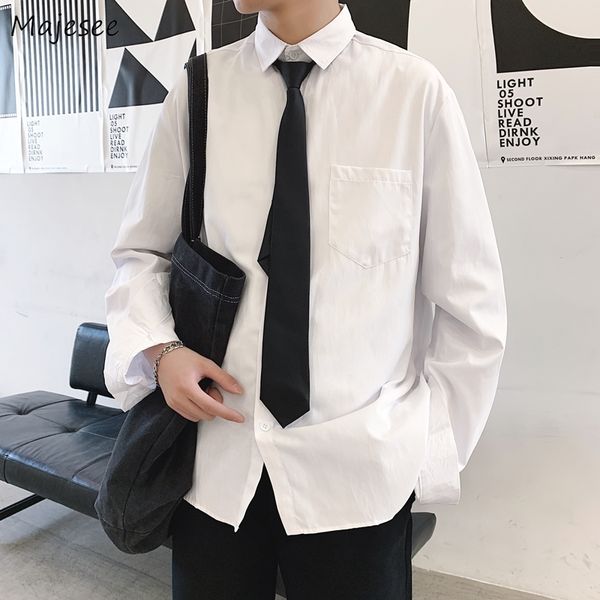 

men shirts long sleeve turn-down collar white large size 5xl korean style school students mens preppy-style trendy casual formal, White;black