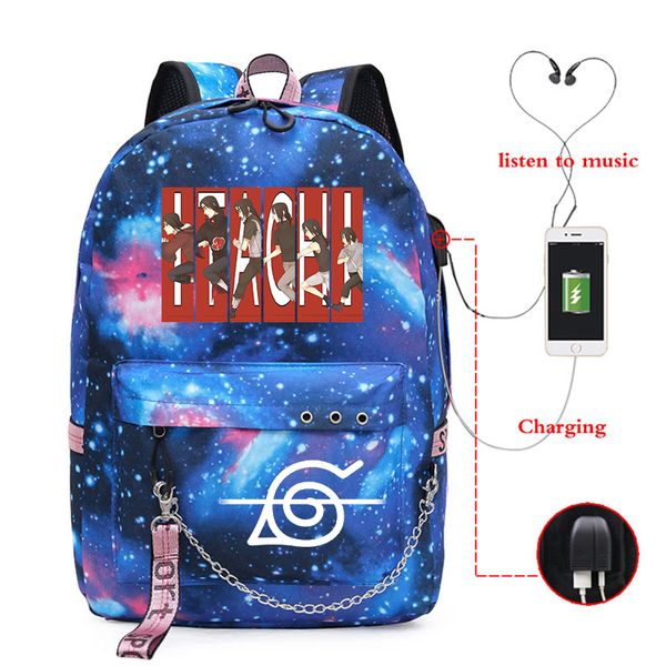 

anime backpacks black bags naruto kids backpack boys usb charge travle rucksack school bags for girls men lapback pack women
