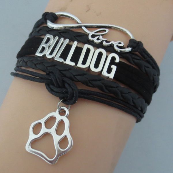 

fashion infinity 8 love bulldog bracelet gift for animal breeds dog paw charm bracelets & bangle leather jewelry, Golden;silver