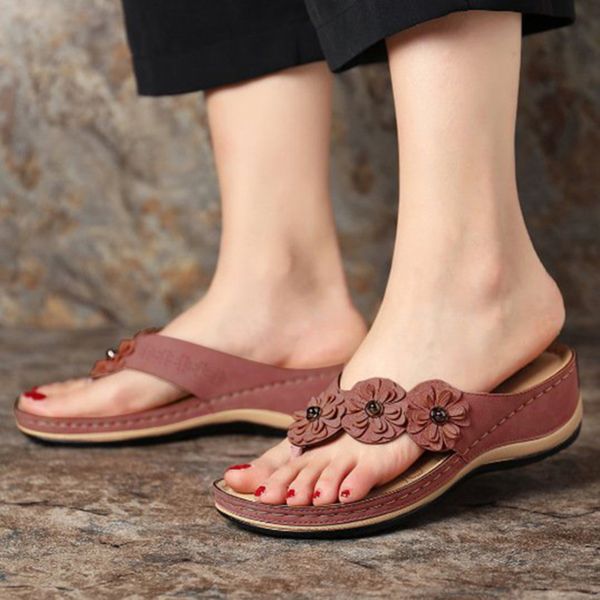 

flower sandals vintage fashion slippers non-slip all-match 2020 new beach slippers woman comfortable simple slipper, Black