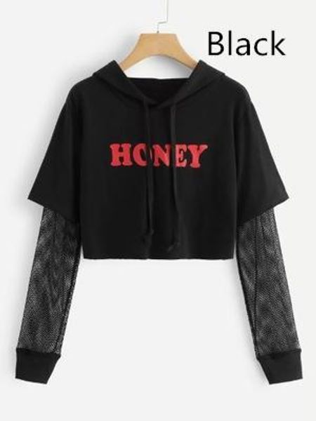 

women sweatshirts female hoodie letters mesh harajuku clothes sweatshirts womens long sleeve hoodies sweatshirt pullover, Black