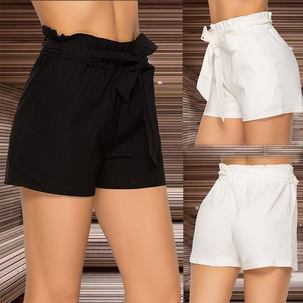 

new summer bandage belt thin short women high waist fashion shorts strap solid color waistband pocket shorts, White;black