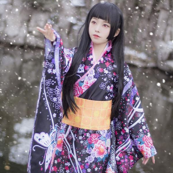 

vintage original tradition silk yukata dress with obi japanese style women kimono robe halloween cosplay costumes s-3xl, Red