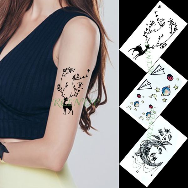 

waterproof temporary tattoo sticker moon sun star plane deer bird small art tatto flash tatoo fake tattoos for women men kid