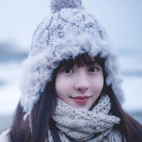 

winter hat winter warm fur knitted hat slouchy beanie fashion cap warm female toe cap russian t3, Blue;gray