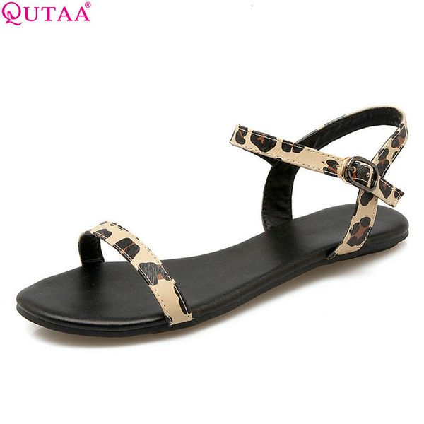 

shoes qutaa fashion pu 2020 leather all match low heel leopard westrn style women sandals size 34-43, Black