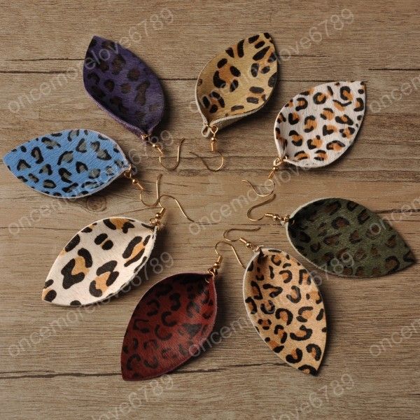 

lady leopard earrings for women pu leather leaf drop earrings teardrop statement jewelry 8 styles fashion accessories birthday gift, Silver
