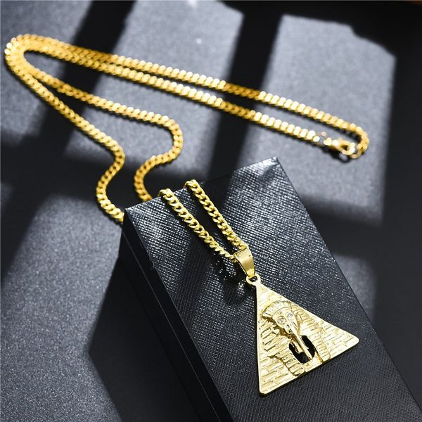 

fashion hip hop men pharaoh pendant necklace jewelry personality design gold color 60cm long chain punk necklaces for men gift, Silver