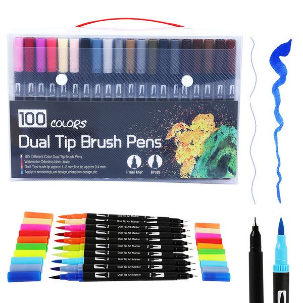

100 colors dual brush art markers pen fine tip and brush tip pens for journals coloring books calligraphy lettering