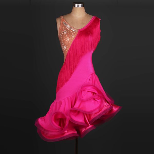 

2016 new style latin dance costume spandex tassel stones latin dance dress for women competition dresses 2xs-6xl, Black;red
