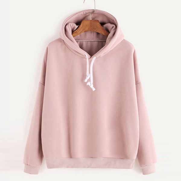 

fashion women autumn hoody sweatshirt drawstring solid long sleeve loose hoodies pullover harajuku tracksuit sudadera mujer, Black