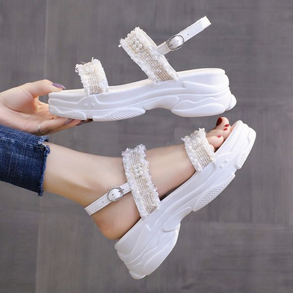 

increasing height beige heeled sandals 2020 women's buckle strap muffins shoe clear heels all-match female shoe ladies shoes, Black