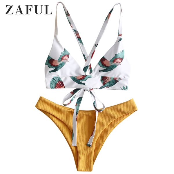 

zaful women bikini swimsuit bird color block criss cross bikini set lady swimwear summer beach bathing suit
