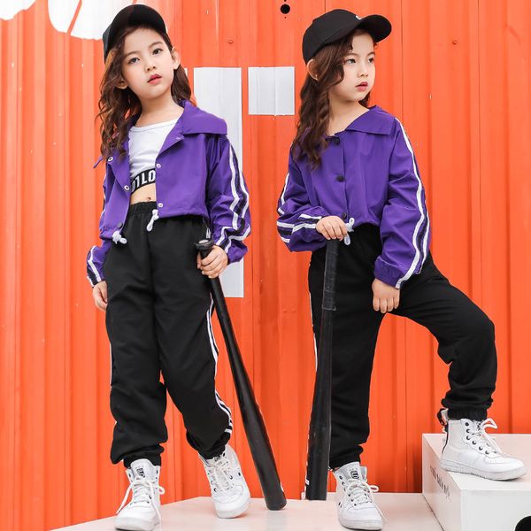 

kids hip hop clothing jazz girls dance costumes suits crop pants ballroom dancing clothes stage performance shows wear, Black;red