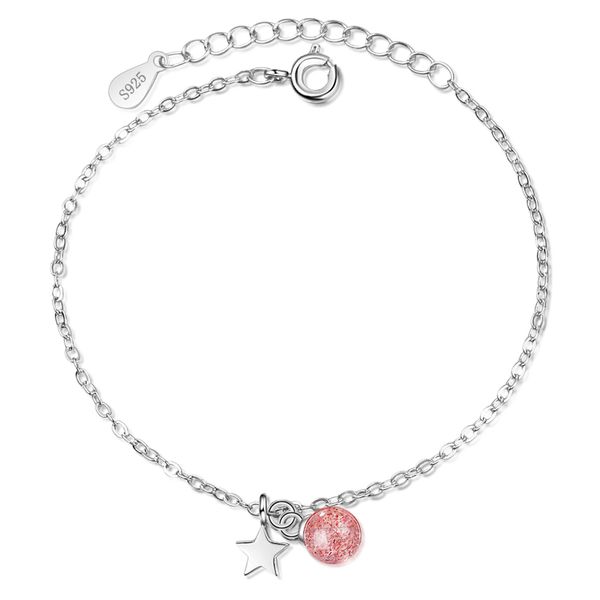 

charm lady silver 925 sterling jewelry bracelets for women jewelry fashion crystal pink ball star bracelet girls accessories hot, Golden;silver