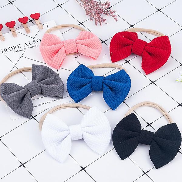 

fashion bow headband nylon hairband girls baby knotted turban head wraps elastic kids accessories, Slivery;white