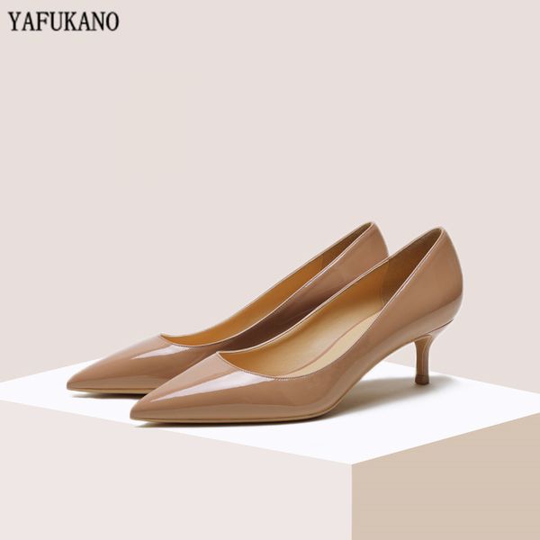 

5 cm mid heels womens shoes patent leather high heels nude pointed toe thin office shoes wedding pumps size 34-43, Black