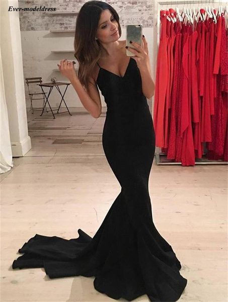 

black mermaid evening dresses 2019 deep v-neck arabic celebrity occasion gowns with criss-cross back bodycorn robes, White;black