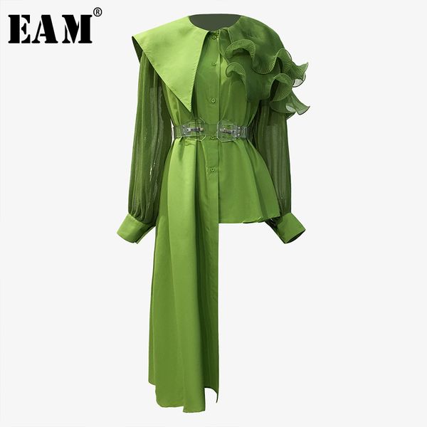 

eam] women ruffles asymmetrical blouse new round neck long sleeve loose fit shirt fashion tide spring autumn 2020 1t317, White