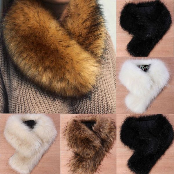 

faux fox fur collar scarf fluffy winter warm shawl wrap neck stole scarfs chic, Blue;gray
