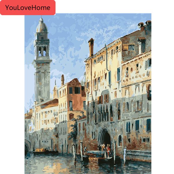 

diy масляная живопись по номерам пейзаж украшения дома окраска по номерам город на холсте акриловая краска уникальный подарок diy picture ar