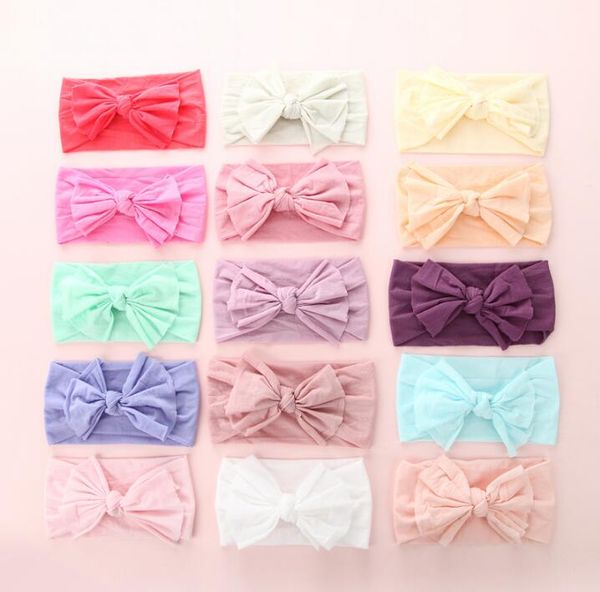 

nylon bow headbands wide nylon bow headbands turban head wraps soft headwrap 27colors 120pcs/lot, Slivery;white