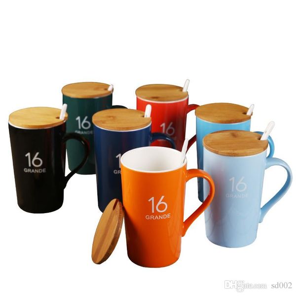 Керамика 16 Гранде чашка воды кофе большой емкости молоко крышка ложка кружка оригинальность простота офисный тумблер горячая продажа 9 3jdE1