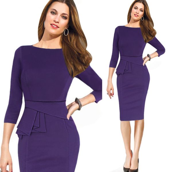 

womens designer dress seven-point sleeve lotus leaf hem pencil skirtcqz1, Black;gray