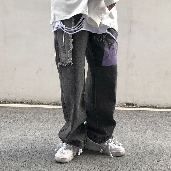 

men's jeans uncledonjm decadent pants streetwear fashion hip-hop straight denim distressed biker, Blue