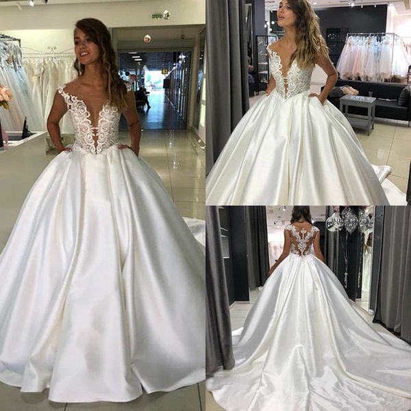 

2020 olivia bottega boho wedding dresses a line satin off shoulder sweep train appliqued beach wedding gowns custom made vestidos de novia 4, White