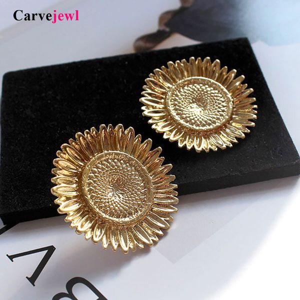 

carvejewl hyperbole big sunflower stud earrings silver plating simple metal wind european earrings for women girl gift jewelry, Golden;silver