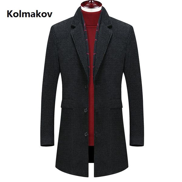 

kolmakov 2020 new arrival scarf overcoat keep warm coat men business casual coat men's jacket fashion classic trench, Black