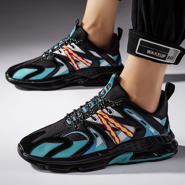 

men shoes chunky sneakers breathable tenis masculino off mesh light white footwear lace up male shoes adulto zapatos hombre, Black