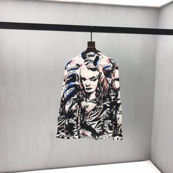 

duyou mens 100% cotton shirt men dress shirt men graffiti character avatar print slim fit casual shirts dy2266, White;black