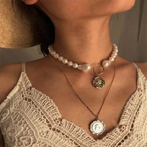 

women fashion personality mix necklace multi layer profiled pearl rice beads collar chain christmas gift collares de moda 2019, Silver