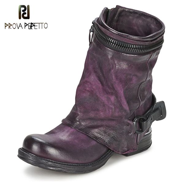 

prova perfetto 2019 new arrival retro england style knight boots genuine leather square toe woman shoes cool ankle boot, Black