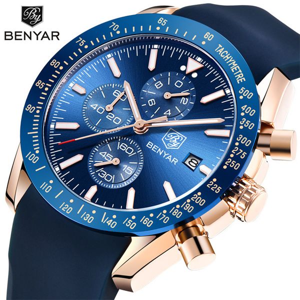 

2019 benyar watches men business silica gel watch quartz casual waterproof sport male brand wristwatch relogio masculino, Slivery;brown