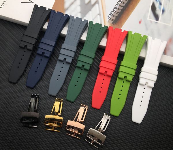 

nature silicone rubber watchband for ap strap folding buckle 26mm 27mm for audemars and piguet watch band 15400/26470/15703, Black;brown