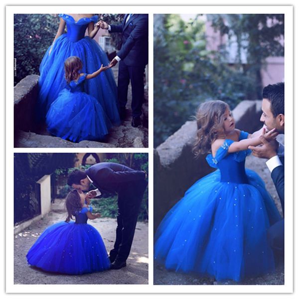 

princess flower girl dresses for wedding blue custom child party birthday dress girl' floor length pageant cap sleeve kids gown 17flgb, White;blue