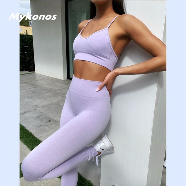 

2020 thin sport set women purple two 2 piece crop bra high waist leggings sportsuit workout outfit fitness gym yoga sets, White;red