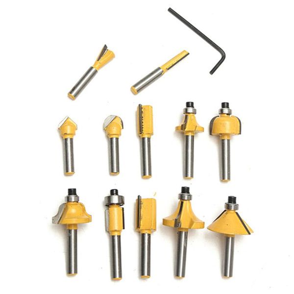 

12pcs tungsten carbide tipped tct router bits 1/4" shank sealed bearing bit set