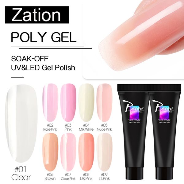 

zation poly gel kits extention nail art crystal uv gel french nail clear pink withe colors thick fake tips slice, Red;pink