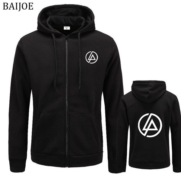 

baijoe linkin park letter printed hoodie men hip hop fleece long sleeve rock men's sweatshirt winter hoodies jacket i, Black